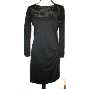 New Womens NWT NIU Black L Designer Dress Lace Wool Long Sleeves Large NIU'